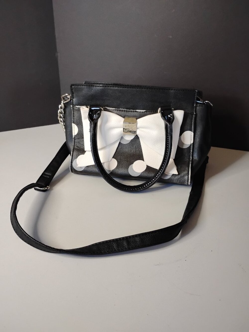 Betsey Johnson Polka Dot Handbag With Bow Black & White